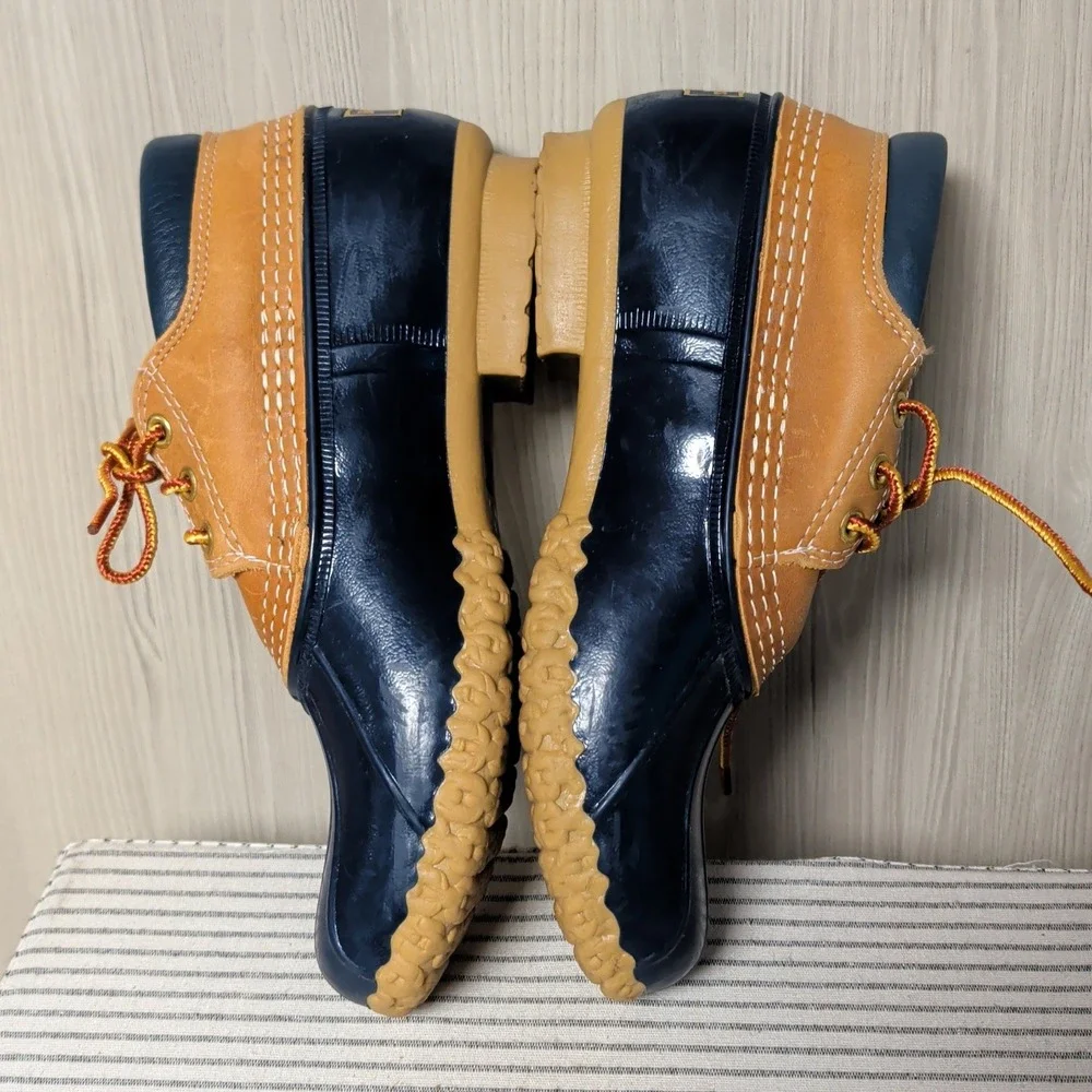 Vintage LL Bean Bean Boots Rubber Moc Mens 7 Navy Tan Waterproof Duck Shoes